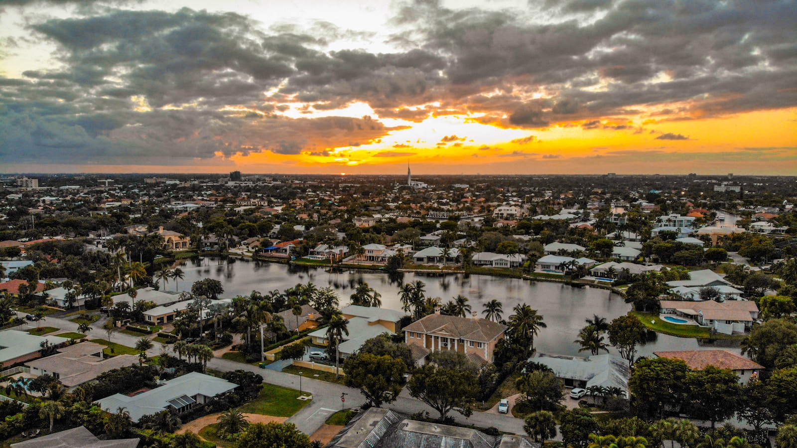 aerial view of city during sunset